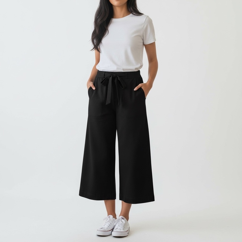 NEW Six/Fifty Jacklyn Black Cinched Tie Waist  Wide Leg Tie Waist Pants XS
